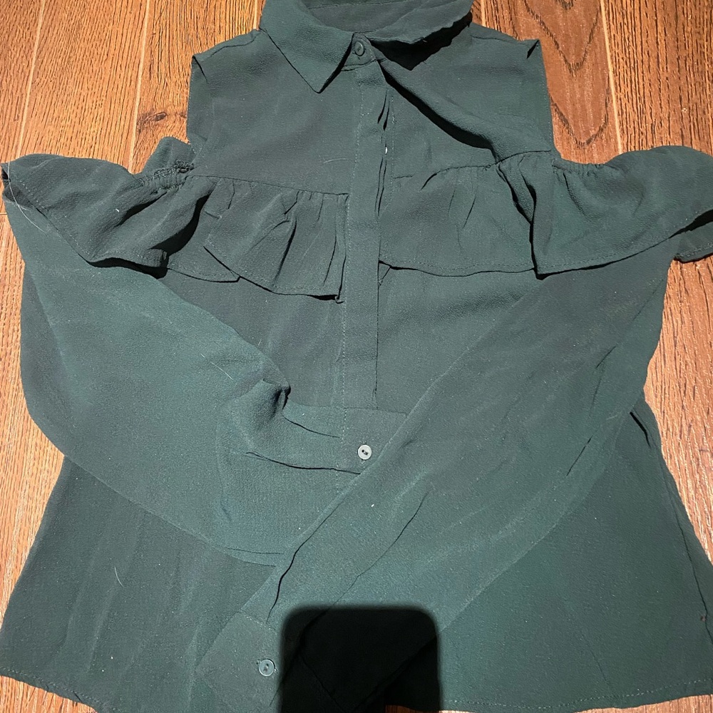 Streetwear Society Dark Green Ruffle Blouse